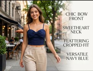 Chic Navy Blue Cropped Bow Front Top