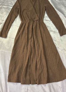 Brown Ribbed Midi Dress