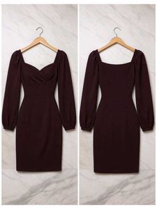 Elegant Dark Maroon  Long Sleeve Dress