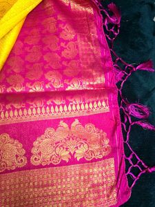 Stunning Yellow &amp; Pink Kanjeevaram Silk Saree