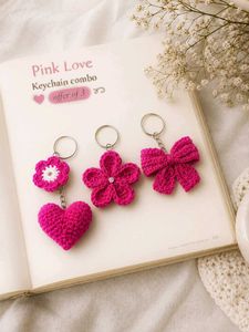 Keychain Set of 3 - Heart, Flower, Bow