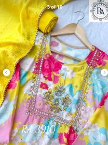 Vibrant Yellow Floral Kurta Set with Dupatta
