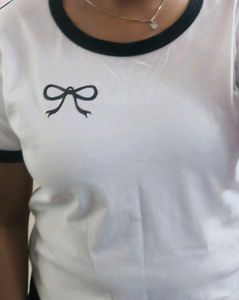 Cute Bow Detail White T-Shirt