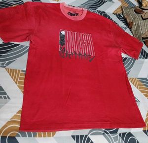Men's Red Graphic Oversized T-Shirt