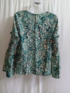 Vintage Floral Green Top