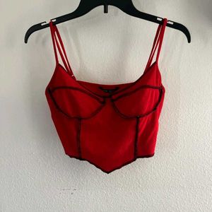 5629. Red Corset Style Cropped Top