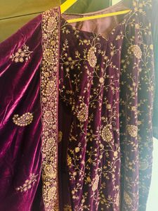 Velvet Embroidered Kurta with Shawl