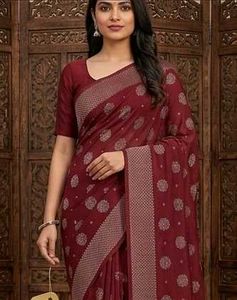 Maroon Saree with White Floral Print