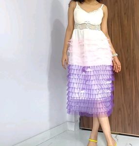 Premium Korean Padded Frill, Mesh Back Dress