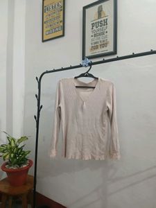 Light Pink Long Sleeve Top with Feather Cuffs