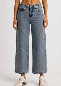 Blue Acid Wash Wide Leg cropped Jeans