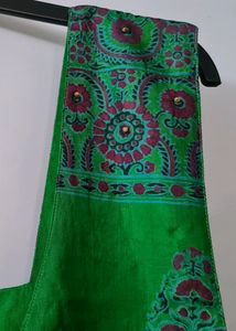 Ethnic silk printed jacket with wooden bead work