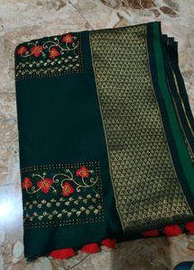 Designer Dark Green Embroidered Saree