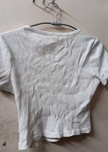 White Ribbed Cropped T-Shirt