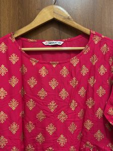 Anarkali Pink Golden Print Kurta