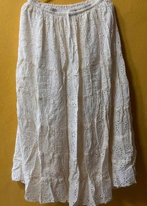 Boho White Eyelet Tiered Maxi Skirt