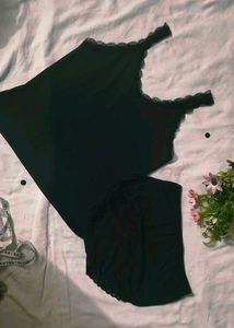 Black Lace Trim Cami Top with brief 👍