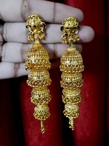 ethnic golden 4 layer jhumka
