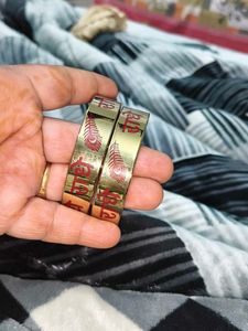 Gold Tone glass Bangle Set with Red Design
