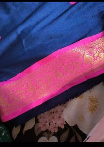 Beautiful Blue Saree with Pink Border