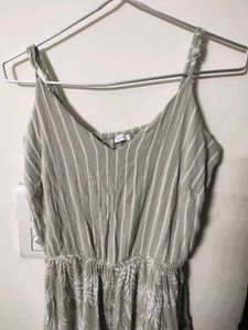 Tiered Striped &amp; Leaf Print Sundress