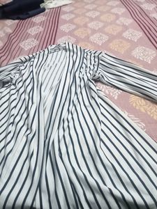 Women White With black Stripes Shrug.