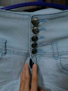 Light Wash Denim High-Waisted Shorts