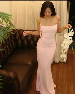 Elegant Pink Spaghetti Strap Maxi Dress