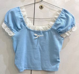 Sweet Blue Puff Sleeve Top