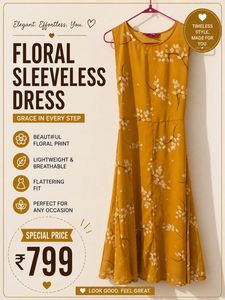 Mustard Floral Sleeveless Midi Dress