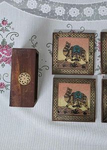 Hand-Painted Wooden Camel Tea Coaster Set
