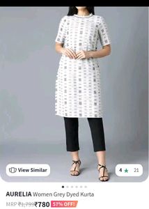 AURELIA 's White &amp; Black Print Kurta