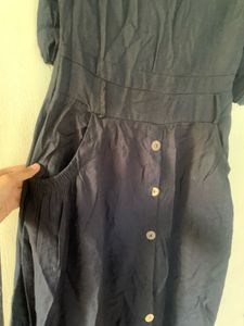 Classic Black Button-Up Midi Dress