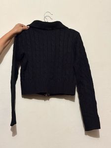 Black double Zip-Up knit Jacket