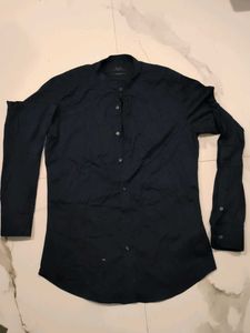 Men's Dark Blue Band Collar Shirt