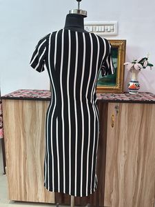 Black &amp; White Striped Sheath Dress