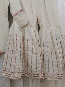 Cream Embroidered Set with Dupatta