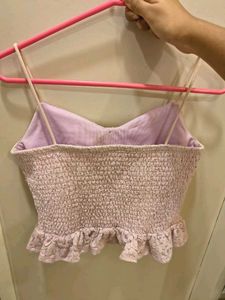 Lavender Sheer Lace Ruffle Crop Top