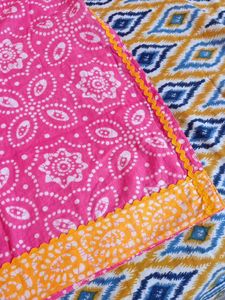Vibrant Pink Kurta Set with Yellow Dupatta