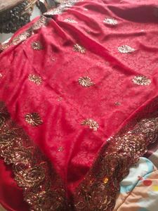 rich Red Embellished Saree with sequence work