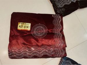 Maroon Velvet Saree with Stone Work