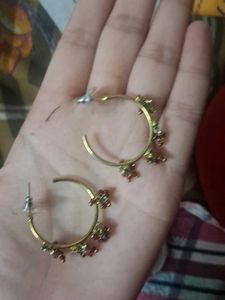 Elegant Gold Hoop Earrings with Red Embellishments