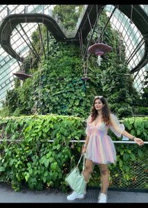 Rainbow Sheer Puff Sleeve Dress