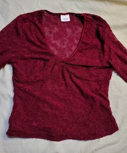 savana Burgundy Lace V-Neck Top