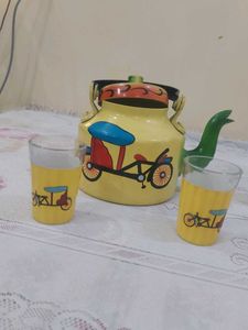 Hand-Painted Traditional Yellow Tea Kettle w 2