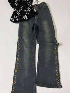 Y2k Sparkly Cami &amp; Embroidered Flare Jeans