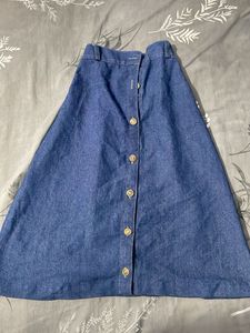 Classic Blue Denim Button-Front Skirt