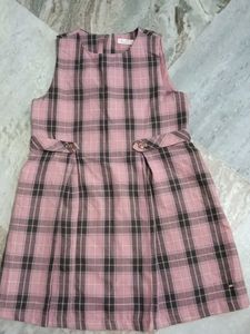 Plaid Sleeveless Pink Dress