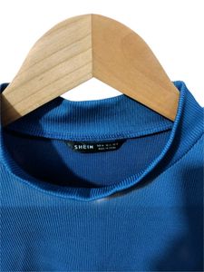 Shein Blue Mock Neck Sleeveless Crop Top Large