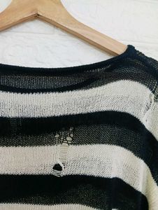 Striped Distressed Knit Sweater